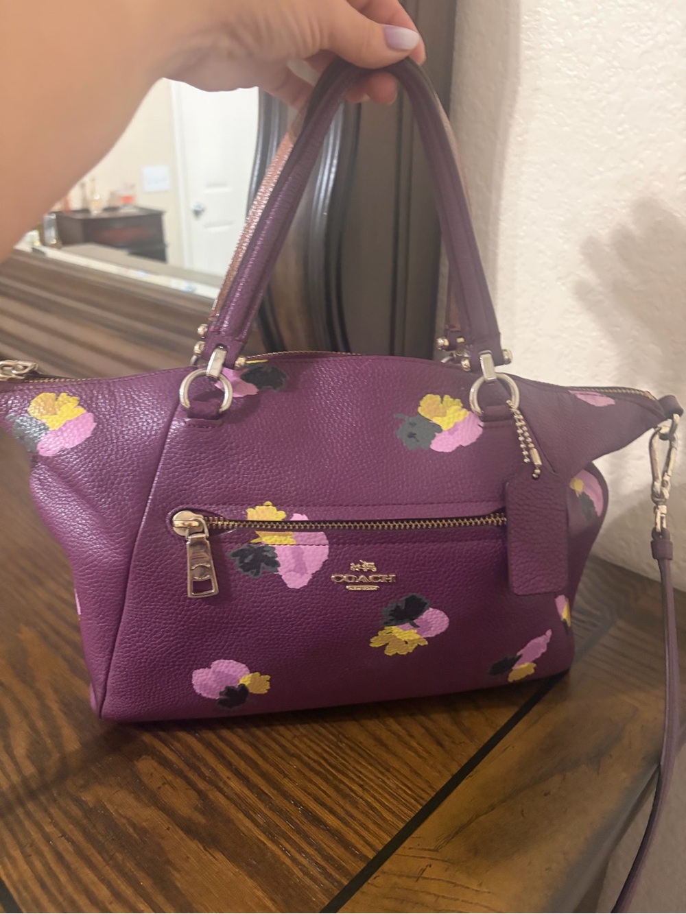 Coach Burgundy Floral Leather Shoulder Satchel